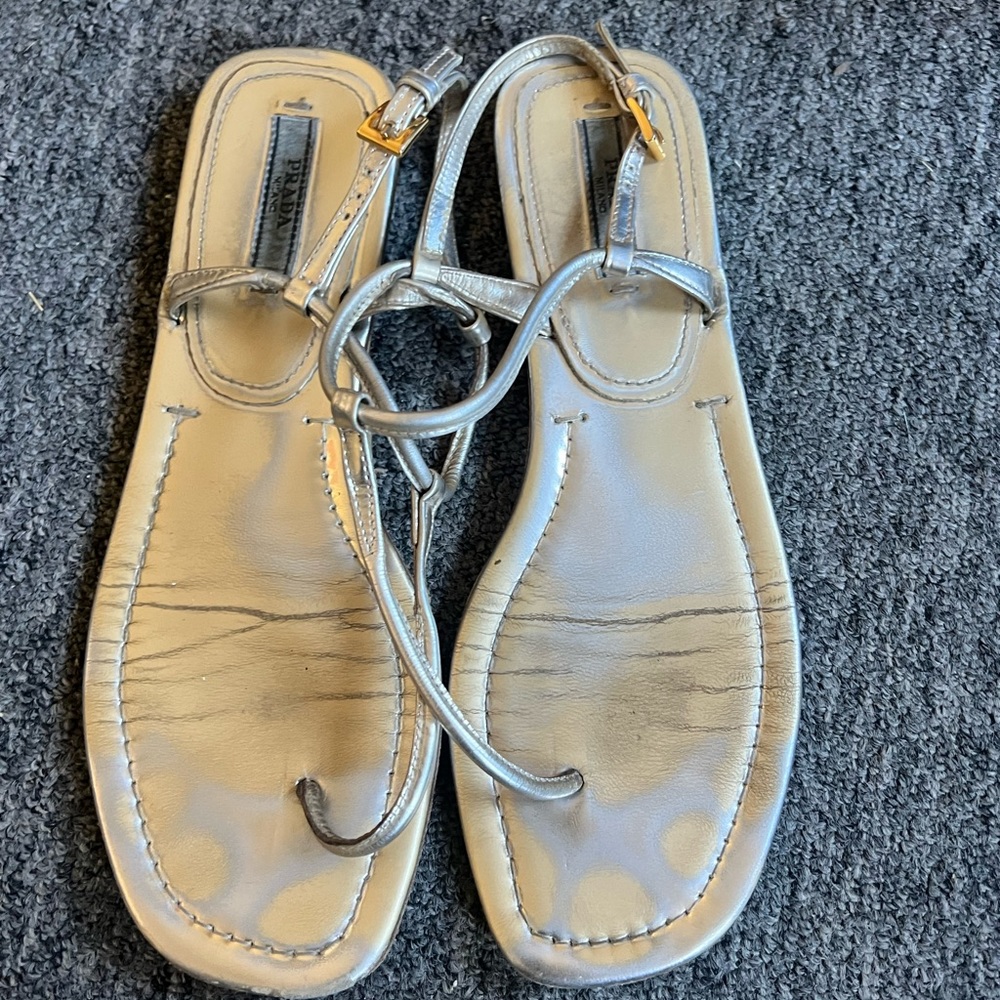 Vintage Prada Iridescent Gold Silver Thong Sandals, size 36.5
